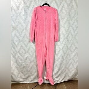 Nick & Nora pink polka dot bunny slipper onesie pajamas size S